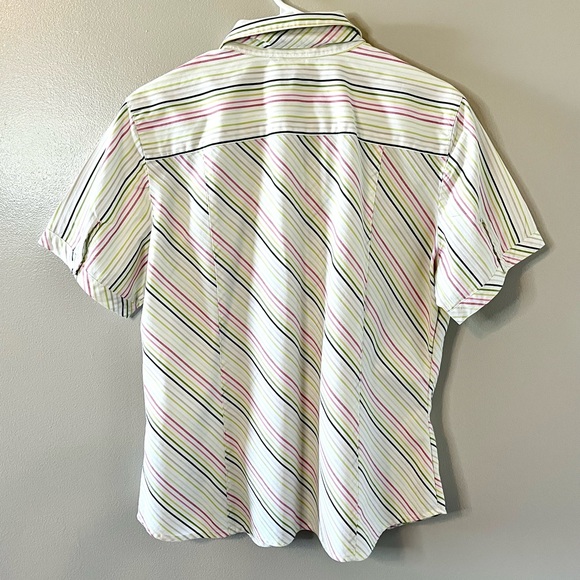 Talbots Womens Short Sleeve Button Down Shirt Pastel Striped Top With Tie XL - Picture 5 of 7